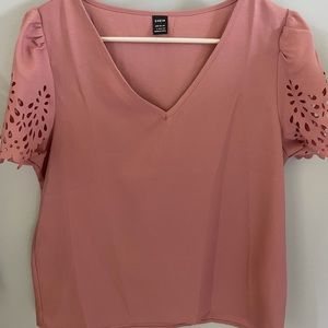 Pink SHEIN scalloped sleeve shirt